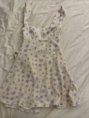 Zara Cream Mini Dress with Lavender Floral Print